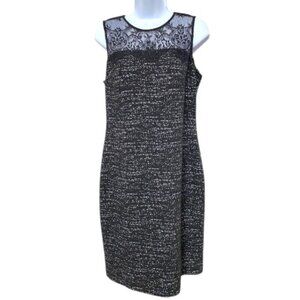 Vince Camuto Sleeveless Black Tweed Design Lace Insert Front Dress Sz 6 #06
